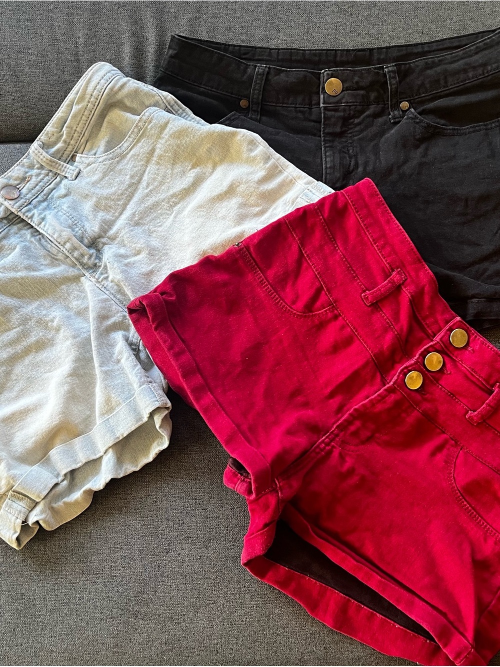 3 Pairs Womenβs Size 8/M Shorts Faded Glory No Boundaries Denim Black Red